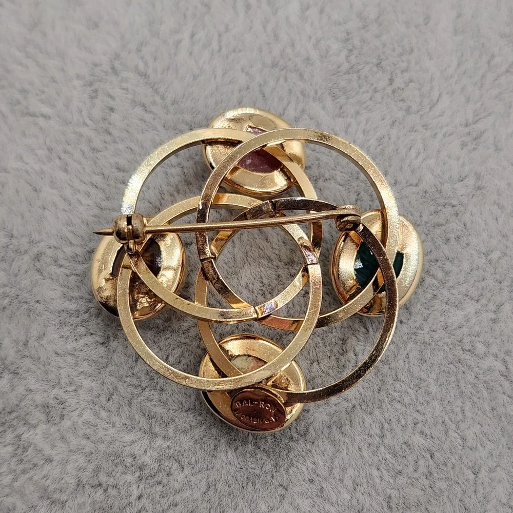 Vintage 12K Gold Filled Scarab Multi Gemstone Egyptian Revival Brooch by Bal Ron